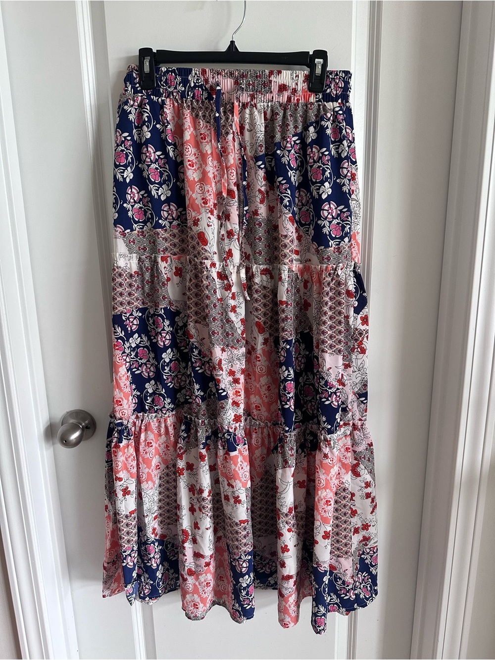 Amazon Floral Tiered Maxi Skirt - Navy & Pink